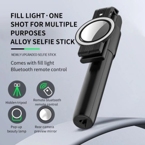 Selfie Stick cu Telecomanda si Lumina LED, 84cm - Techsuit (K13) - Black - Img 3
