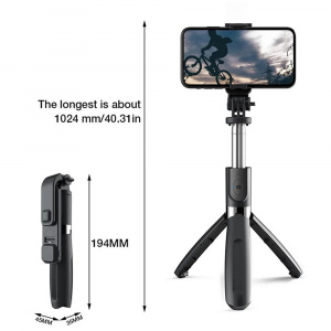 Selfie Stick cu Trepied si Telecomanda, 104cm - Techsuit (L02s) - Black - Img 6