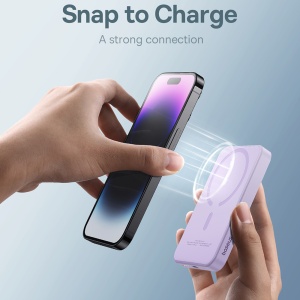 Acumulator extern Baseus Magnetic Mini Wireless Fast Charge 5000mAh, 20W, cu cablu USB-C 30cm, Violet - Img 5