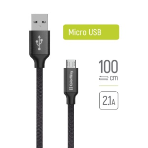 Cablu Date, USB, Micro-USB, 2.1A, 1m - ColorWay (CW-CBUM002-BK) - Black - Img 3