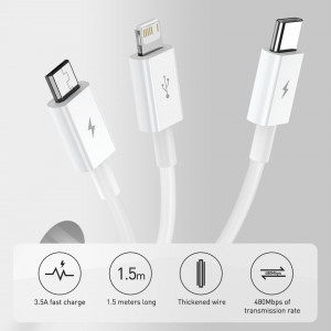 Cablu de Date USB la Type-C, Micro-USB, Lightning, Fast Charging 3.5A, 1.5m - Baseus Superior Series (CAMLTYS-03) - Blue - Img 6