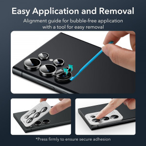 Folie Camera pentru Samsung Galaxy S24 Ultra (set 2) - ESR Lens Protector Tempered Glass - Black - Img 6