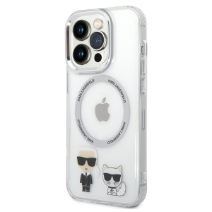 Husa iPhone 14 Pro - Karl Lagerfeld Hardcase MagSafe (KLHMP14LHKCT) - Transparent Karl & Choupette Aluminium - Img 3