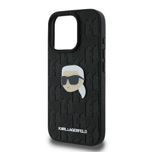 Husa iPhone 16 Pro - Karl Lagerfeld Hardcase Leather Monogram (KLHCP16LPGKLKIPK) - Karl Head Pin - Img 2