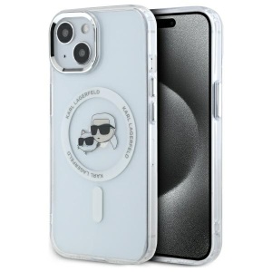 Husa pentru iPhone 14 - Karl Lagerfeld IML MagSafe (KLHMP14SHLSKCH) - White Metal Karl&Choupette Head - Img 1