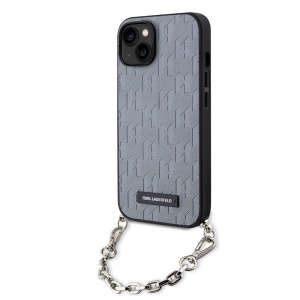 Husa pentru iPhone 14 - Karl Lagerfeld Saffiano Monogram Chain (KLHCP14SSACKLHPG) - Silver - Img 1
