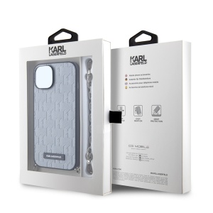 Husa pentru iPhone 14 - Karl Lagerfeld Saffiano Monogram Chain (KLHCP14SSACKLHPG) - Silver - Img 7