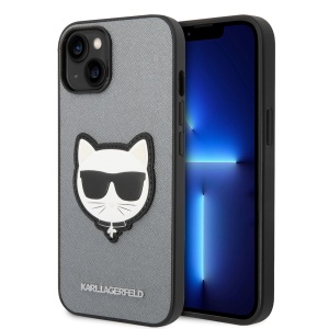 Husa pentru iPhone 14 Plus - Karl Lagerfeld Saffiano (KLHCP14MSAPCHG) - Silver Choupette Head