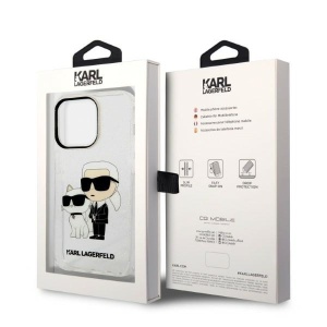Husa pentru iPhone 14 Pro - Karl Lagerfeld Hardcase Glitter (KLHCP14LHNKCTGT) - Transparent Karl&Choupette - Img 7