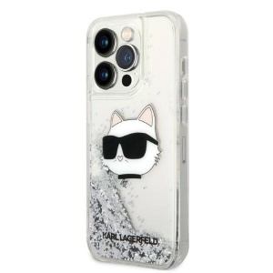 Husa pentru iPhone 14 Pro - Karl Lagerfeld Hardcase Glitter (KLHCP14LLNCHCS) - Silver Choupette Head - Img 3
