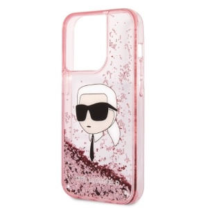 Husa pentru iPhone 14 Pro - Karl Lagerfeld Hardcase Glitter (KLHCP14LLNKHCP) - Pink Karl Head - Img 2