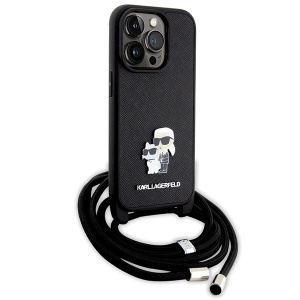 Husa pentru iPhone 14 Pro - Karl Lagerfeld Saffiano Crossbody (KLHCP14LSAKCPSK) - Metal Pin Karl&Choupette - Img 4