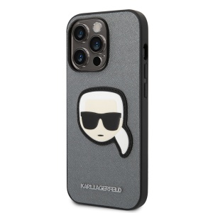 Husa pentru iPhone 14 Pro - Karl Lagerfeld Saffiano (KLHCP14LSAPKHG) - Silver Karl`s Head - Img 7