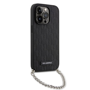 Husa pentru iPhone 14 Pro - Karl Lagerfeld Saffiano Monogram Chain (KLHCP14LSACKLHPK) - Black - Img 5