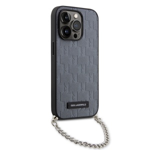 Husa pentru iPhone 14 Pro - Karl Lagerfeld Saffiano Monogram Chain (KLHCP14LSACKLHPG) - Silver - Img 3