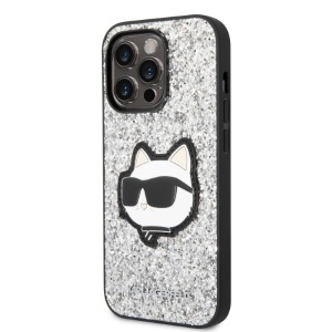 Husa pentru iPhone 14 Pro Max - Karl Lagerfeld Hardcase Glitter (KLHCP14XG2CPS) - Silver Choupette Patch - Img 5