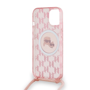 Husa pentru iPhone 15 - Karl Lagerfeld IML Crossbody MagSafe (KLHMP15SHCKCKLCP) - Pink Mono Karl&Choupette Head - Img 5
