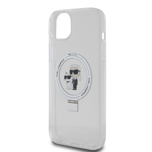 Husa pentru iPhone 15 Plus - Karl Lagerfeld Hardcase Ring Stand MagSafe (KLHMP15MHMRSKCH) - White Karl&Choupette - Img 2