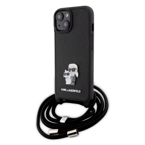 Husa pentru iPhone 15 Plus - Karl Lagerfeld Saffiano Crossbody (KLHCP15MSAKCPSK) - Metal Pin Karl&Choupette