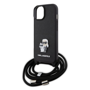 Husa pentru iPhone 15 Plus - Karl Lagerfeld Saffiano Crossbody (KLHCP15MSAKCPSK) - Metal Pin Karl&Choupette - Img 3