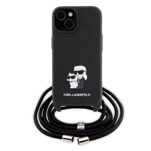 Husa pentru iPhone 15 Plus - Karl Lagerfeld Saffiano Crossbody (KLHCP15MSAKCPSK) - Metal Pin Karl&Choupette - Img 6