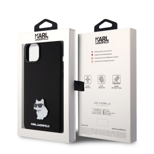 Husa pentru iPhone 15 Plus - Karl Lagerfeld Silicone (KLHCP15MSMHCNPK) - Choupette Metal Pin - Img 7