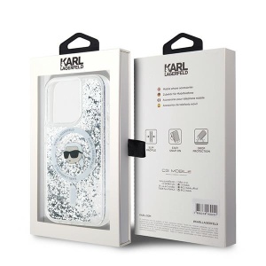 Husa pentru iPhone 15 Pro - Karl Lagerfeld Liquid Glitter MagSafe (KLHMP15LLGKISGH) - Transparent Karl Head - Img 7