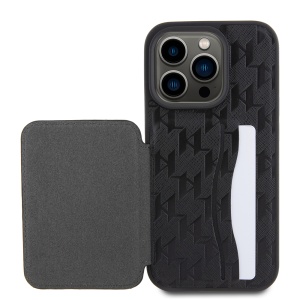 Husa pentru iPhone 15 Pro - Karl Lagerfeld Saffiano Cardslots and Stand (KLHCP15LSAKKNSCK) - Monogram Ikonik - Img 3