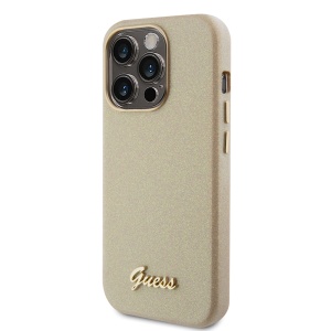 Husa pentru iPhone 15 Pro Max - Guess Glitter Glossy Script (GUHCP15XPGMCSD) - Sparkle Beige - Img 4