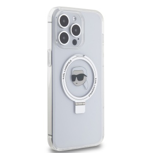 Husa pentru iPhone 15 Pro Max - Karl Lagerfeld Hardcase Ring Stand MagSafe (KLHMP15XHMRSKHH) - White Karl Head - Img 6