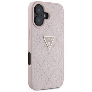 Husa pentru iPhone 16 - Guess Leather Hot Stamp 4G Pattern Triangle Metal Logo (GUHCP16SPGP4STRP) - Pink - Img 5