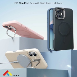 Husa pentru iPhone 16 Plus - ESR Cloud Soft HaloLock Kickstand - Light Tan - Img 3