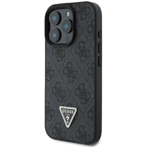 Husa pentru iPhone 16 Pro - Guess Leather 4G Triangle Strass (GUHCP16LP4TDPK) - Black - Img 5