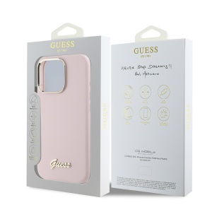 Husa pentru iPhone 16 Pro - Guess Silicone Script Metal Logo & Frame (GUHCP16LSMBSLP) - Pink - Img 7