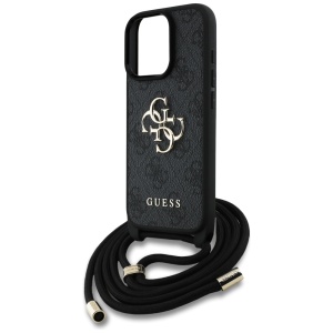 Husa pentru iPhone 16 Pro Max - Guess Hardcase 4G Big Logo with Cord Strap (GUHCP16XP4GMGCRK) - Black - Img 5