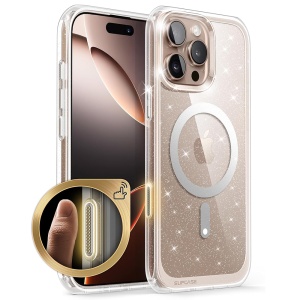 Husa pentru iPhone 16 - Supcase Unicorn Beetle Slim Clear MagSafe - Glitter Pink - Img 1