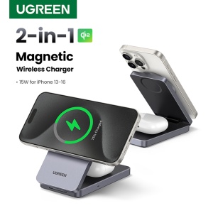 Incarcator fara Fir 2in1, 20W, 3A - Ugreen W706 (45023) - Black - Img 1