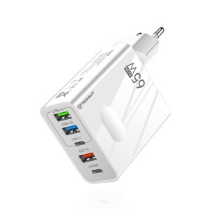 Incarcator Priza Multiport, GaN, USB, Type-C, 65W - Techsuit PentaXPower (CHC1) - White