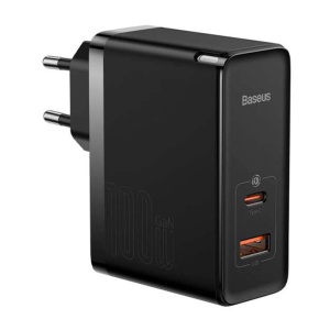 Incarcator retea Baseus GaN5 Pro Fast Charge C+U 100W negru + cablu USB-C 100W 1m