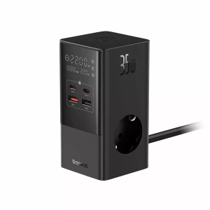 Incarcator retea Baseus PowerCombo Tower Digital 3AC+2U+2C 35W cablu 1.5m negru