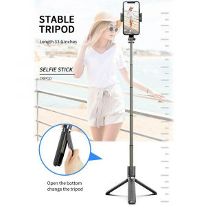 Selfie Stick cu Trepied si Telecomanda, 86cm - Techsuit (L08) - Black - Img 7