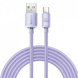 Cablu de Date USB la Type-C 100W, 2m - Baseus Crystal Shine (CAJY000505) - Purple - Img 1