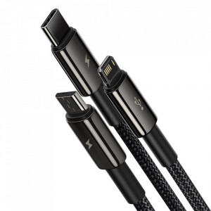 Cablu de Date USB la Type-C, Lightning, Micro-USB - Baseus Tugsten Gold (CAMLTWJ-01) - Black - Img 2