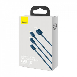Cablu de Date USB la Type-C, Micro-USB, Lightning, Fast Charging 3.5A, 1.5m - Baseus Superior Series (CAMLTYS-03) - Blue - Img 7