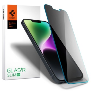 Folie pentru iPhone 13/ iPhone 13 Pro / iPhone 14 / iPhone 16e - Spigen Glas.tR Slim - Privacy - Img 1