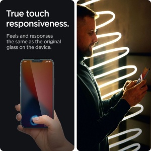 Folie pentru iPhone 13/ iPhone 13 Pro / iPhone 14 / iPhone 16e - Spigen Glas.tR Slim - Privacy - Img 5