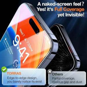 Folie pentru iPhone 15 Pro - Torras GlassGo Tempered Screen Protector - Black - Img 3