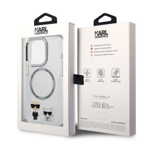 Husa iPhone 14 Pro - Karl Lagerfeld Hardcase MagSafe (KLHMP14LHKCT) - Transparent Karl & Choupette Aluminium - Img 8