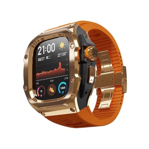 Husa pentru Apple Watch 7 / 8 / 9 (45mm) + Curea - ShellBox Waterproof IP68 - Rose Gold - Img 2