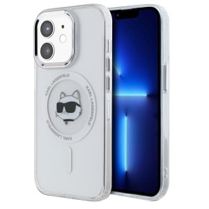 Husa pentru iPhone 12 / iPhone 12 Pro - Karl Lagerfeld IML MagSafe (KLHMP12MHLSCHH) - White Metal Choupette`s Head - Img 1
